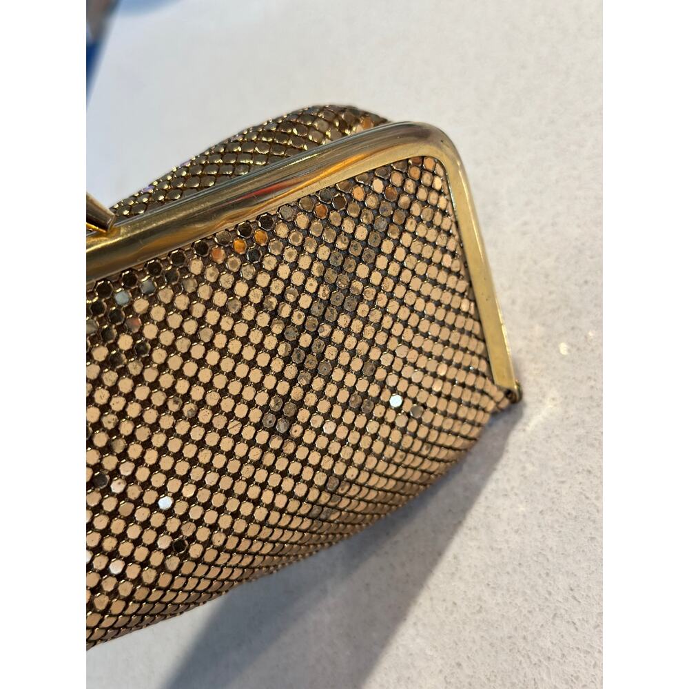 Vintage Whiting & Davis Gold Mesh Evening Clutch Purse Rhinestone Cocktail Party - Picture 11 of 11
